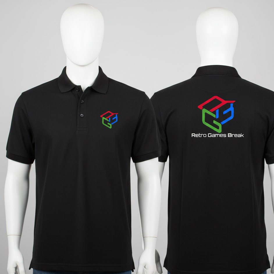 Polo Retro Games Break, logo couleur sur noir